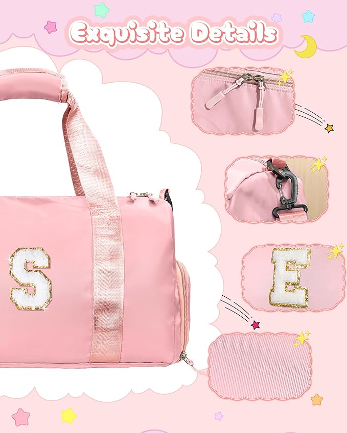8 Year Old Girl Birthday Gift -Girl Gym Bag with Shoe Compartment, Kid Gymnastics bag, Initial Cheer Bags with Makeup Pouch, Valentines Day Gift for Girls Toddler(Letter R)