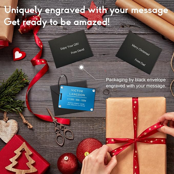 Personalized Luggage Tags for Suitcases - Aluminum Custom Luggage Tags for Backpacks & Bags, Sturdy, Waterproof & Heavy Duty (Blue/Card-Sized)