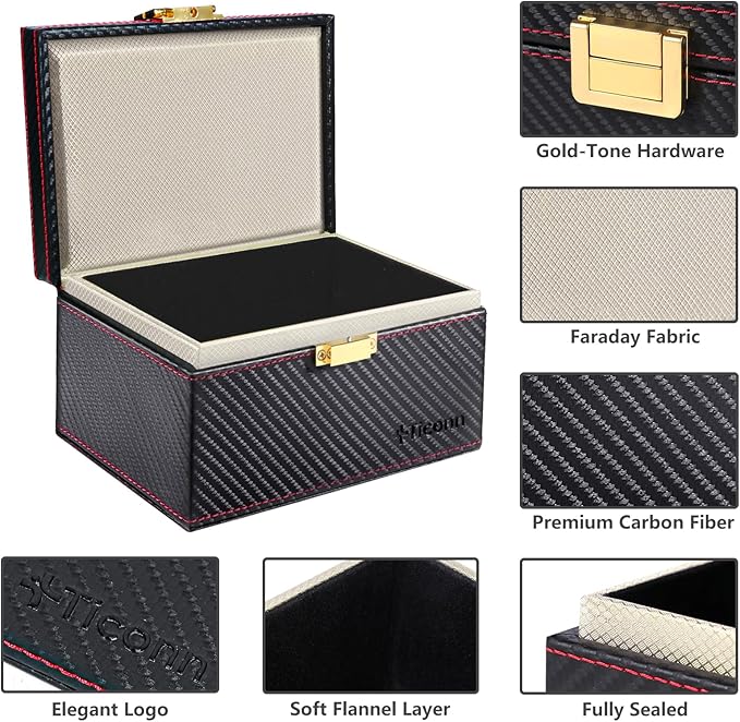 TICONN Faraday Box, Car Key Fob Protector, Carbon Fiber Signal Blocker for Keyless Fob, RFID Signal Blocking Pouch Cage