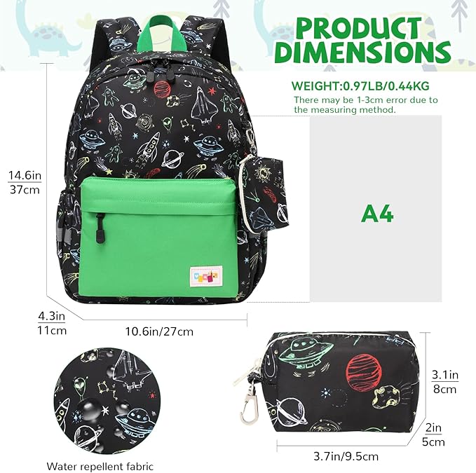 mygreen Toddler Backpack, Kids Backpack for Boys and Girls with Chest Strap