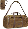 60L Travel Bags for Men, Nomad Washed Canvas Duffle Bag Vintage Genuine Leather Travel Duffel Bag Multifunctional Weekender Overnight Backpack with Shoes Compartment
