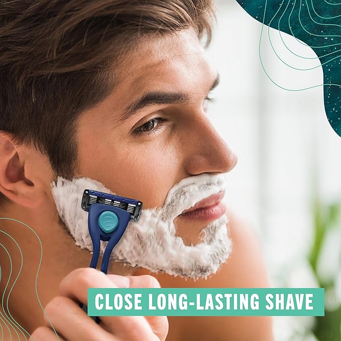 Preserve POPi Shave Razor Blades Refills - 5 Blade Razors for Men & Women - Ceramic Coated Shavers for Comfort with Aloe-Cocoa Butter Strip - Reusable Shaving Refill - 8 Pack