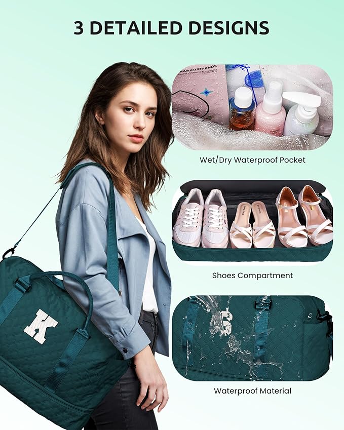 Womens Birthday Gift, Birthday Gift-Initial Travel Bag with Shoe Compartment, Personalized Weekender Bag, Monogram Overnight Bag for Women, Kids Duffel Bag with Makeup Bag (Letter Q)