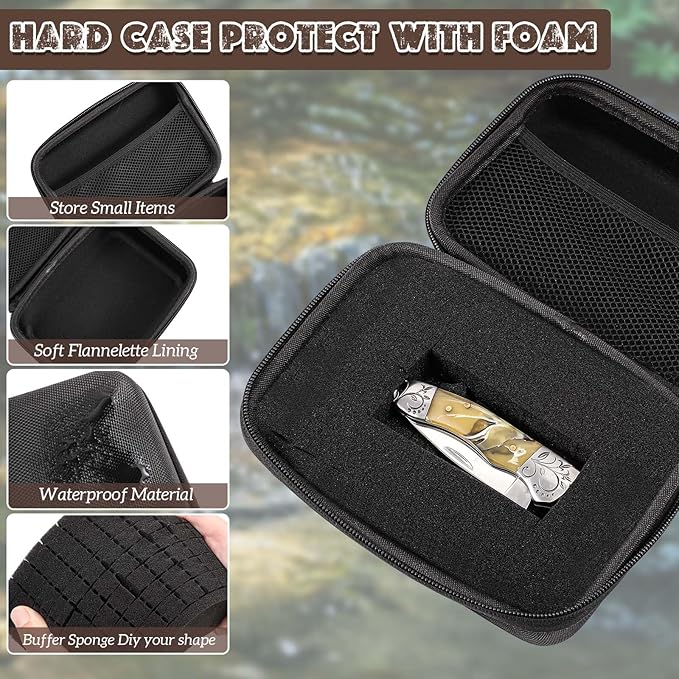 EVA Hard Case with Customizable Foam Protective EVA Carrying Case Shockproof Outdoor for Camera, Digital Products, Electronic Instruments with Knife(Black,7.8 x 6.3 x 3.5 Inch)