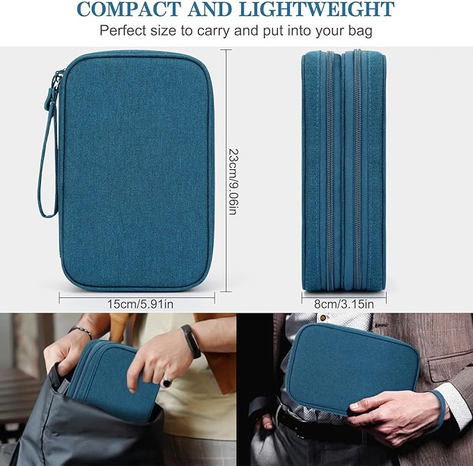 FYY Electronic Organizer, Large Travel Cable Organizer Bag Pouch Electronic Accessories Carry Case Portable Waterproof Double Layers All-in-One Storage Bag for Cable, Cord, Charger, Phone, Dark Green
