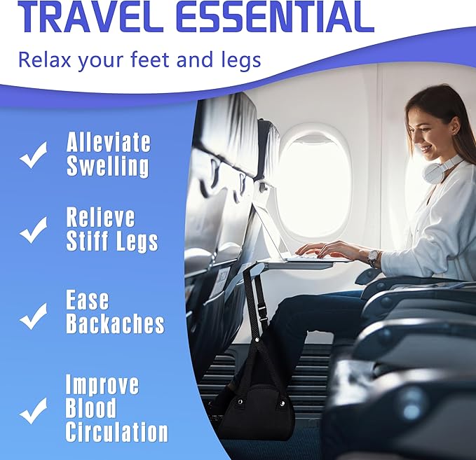 2-Pack Airplane Foot Hammock for Plane Travel - Travel Essentials Length Adjustable Airplane Foot Rest - Long Flight Must Haves