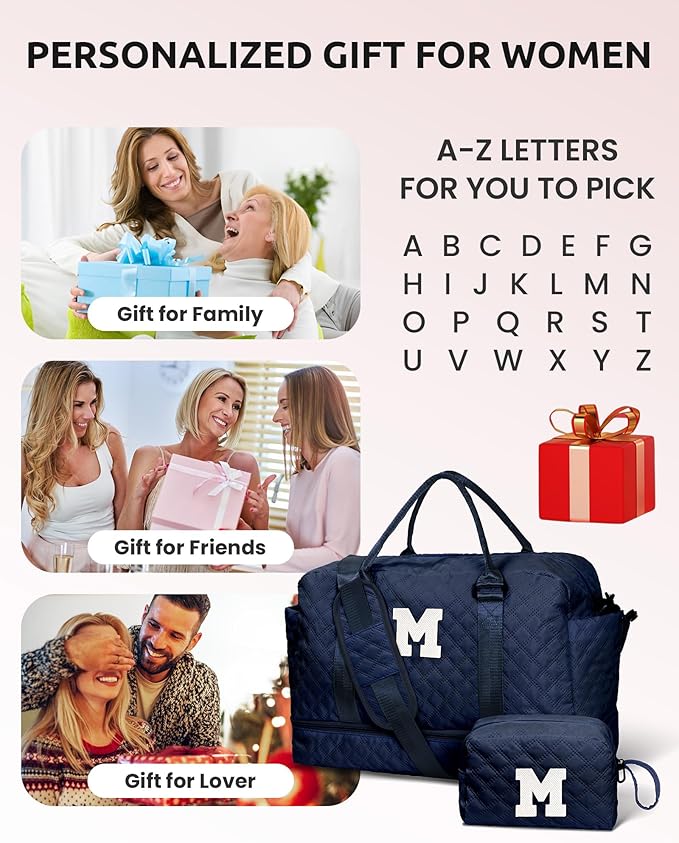 Navy Blue Duffel Bag, Personalized Initial, 12x7x2 inches