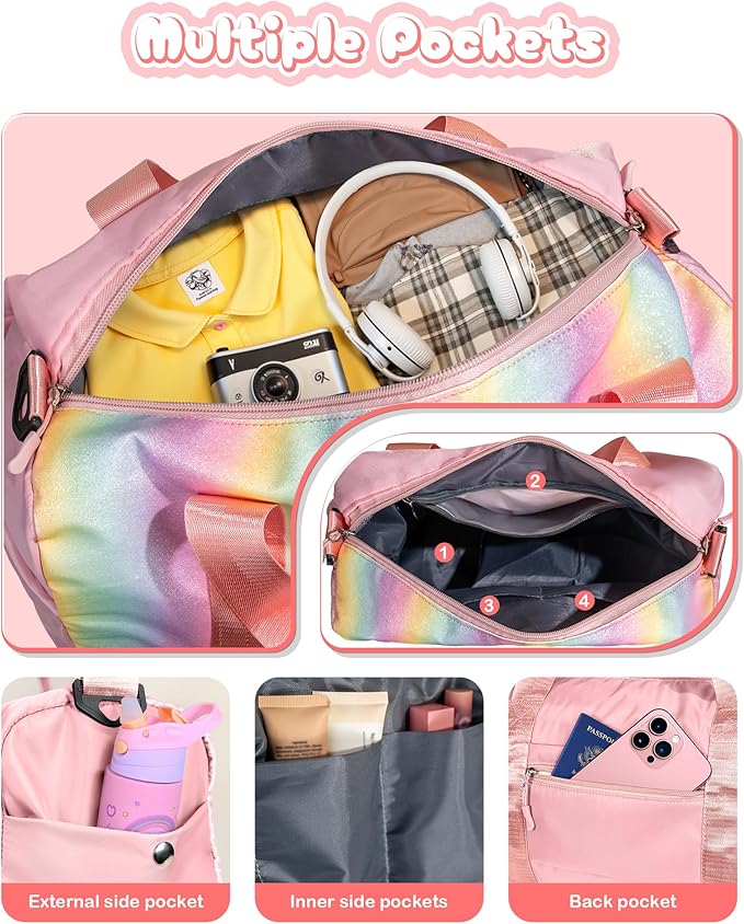 Gifts for Niece-Girl Gym Bag with Shoe Compartment, Kid Personalized Weekender Overnight Bags, Initial Travel Tote with Makeup Pouch, Birthday Gift for Sister Granddaughter (Letter J)