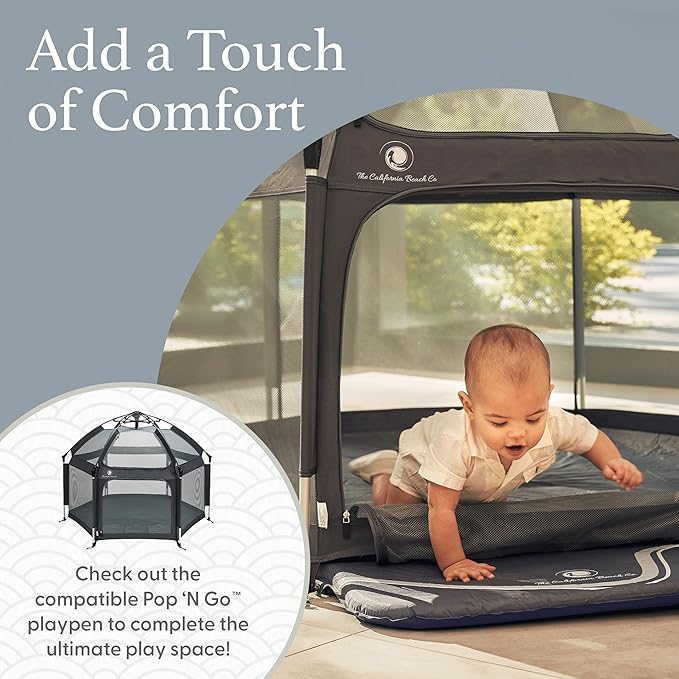 POP 'N GO PLAYPEN Baby Playmat for The Pop 'N Go Baby Playpen - 1.3" Thick Self-Inflating Playmat for Placement Underneath or for Standalone Usage - Soft and Comfy Portable Pad w/Travel Bag
