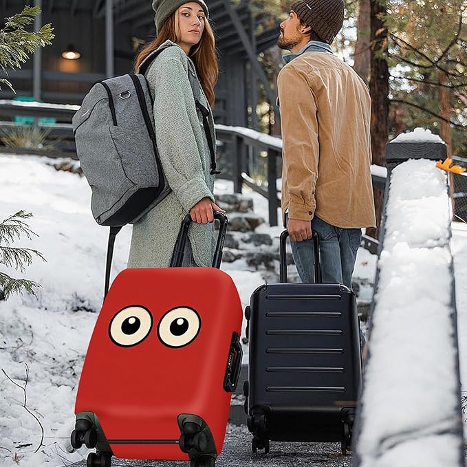 ANNA QUEEN Funny Cartoon Eyes Luggage Cover, Red Suitcase Protector with Cute Big Eyes Design, Travel Suitcase Cover for 32-34 Inch Luggage, Stretchable & Washable Spandex Travel Accessories