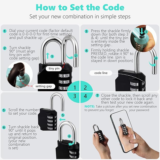 CL21VP 2.6 Inch Long Shackle Combination Lock, 4 Digit Combination Padlock Set Your own Combination for Gym Locker Lock, School, Gates, Doors, Toolbox, Hasps and Storage (Very Peri (L) *1)