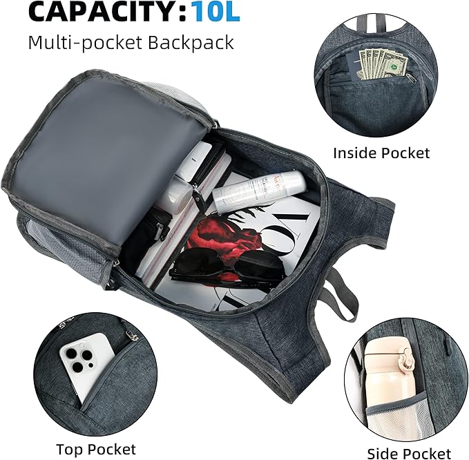 Lightweight 10L Foldable Travel Backpack - Packable Camping & Hiking Daypack for Women & Men (Dark Grey)