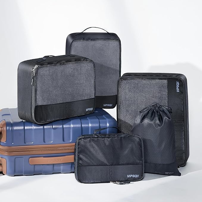 5 Set Packing Cubes Travel for Luggage Durable Suitcases Organizer Bags Lightweight Airplane Travel Vacation Essentials Accessories for Carry on (Black)