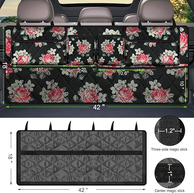 Car Trunk Organizer,Large Capacity Backseat Trunk Organizer(42"*18"),Collapsible Car Storage Bag with 8 Pocekt,Car Organizer for SUV/MPV/Truck - Floral
