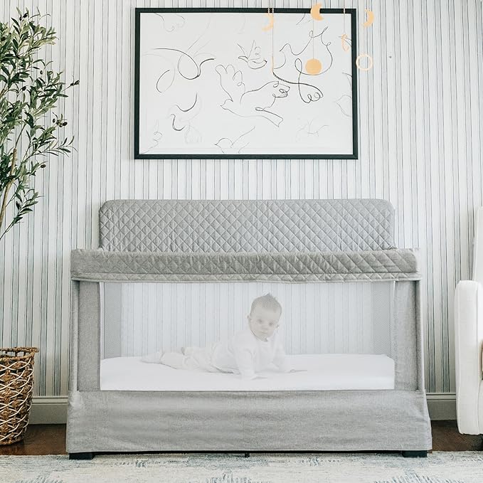 Baby Delight Lunaire Full Size Crib | Breathable Mesh Baby Crib | Tool-Free Assembly Baby Bed | Pebble Grey