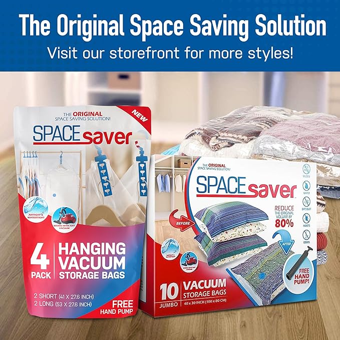 4 Pack Jumbo Vacuum Storage Bags for Comforters, Blankets & Clothes – Jumbo Vacuum Sealed Compression Bags with Hand Pump – Space Saver Storage Bags for Bedding, Moving, Travel & Organization