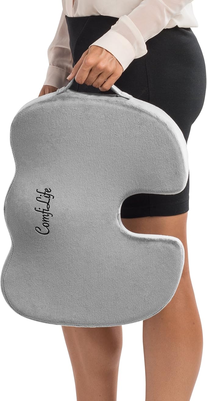 ComfiLife Premium Comfort Seat Cushion - Non-Slip Orthopedic 100% Memory Foam Coccyx Cushion for Tailbone Pain - Cushion for Office Chair Car Seat - Back Pain & Sciatica Relief (Gray)
