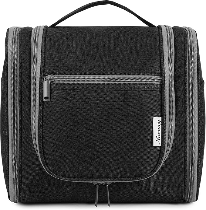 Narwey Hanging Toiletry Bag for Women Travel Makeup Bag Organizer Toiletries Bag for Cosmetics Essentials Accessories (Large, Black)