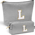 YOOLIFE Initial Makeup Bag for Women - Teen Girl Gifts Trendy Stuff Monogram Cute Makeup Bags Make Up Case for Women Her Best Friend Friendship Sister Teacher Birthday Gifts for Women Mom Black L