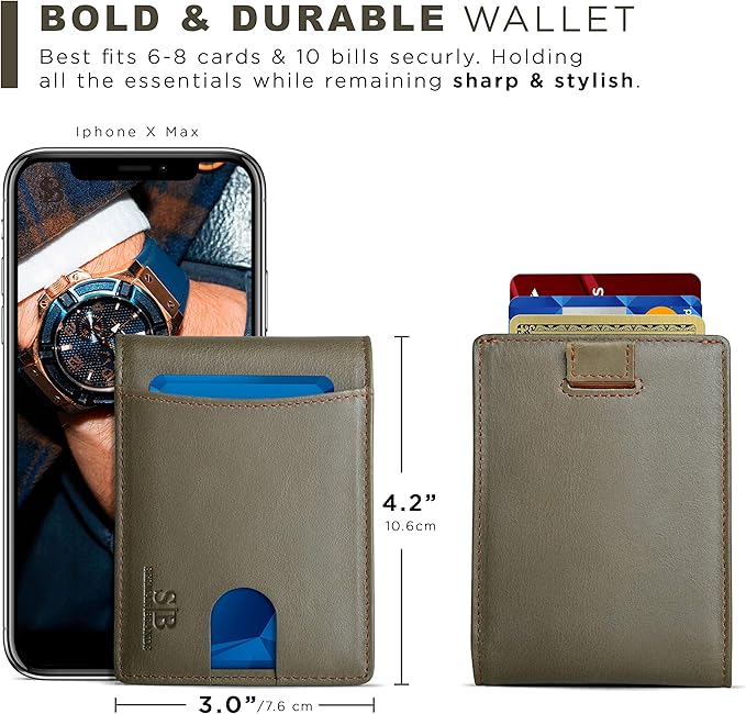 SERMAN BRANDS RFID Blocking Slim Bifold Genuine Leather Thin Minimalist Front Pocket Wallets for Men Billfold Wallet Men Gift
