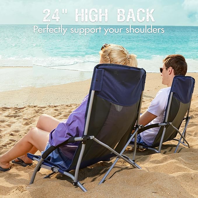 PORTAL Beach Chairs for Adults Camping Low Lightweight Portable Chair with Cup Holder Mesh Back Carry Bag for Outdoor Sand Lawn Travel Picnic Festival Concert, 350LBS