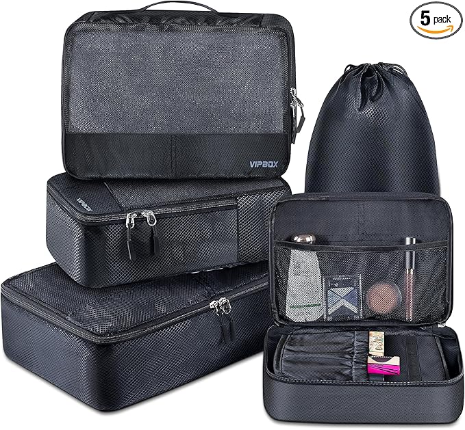 5 Set Packing Cubes Travel for Luggage Durable Suitcases Organizer Bags Lightweight Airplane Travel Vacation Essentials Accessories for Carry on (Black)