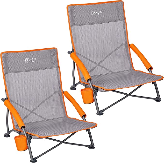 PORTAL Beach Chairs for Adults Camping Low Lightweight Portable Chair with Cup Holder Mesh Back Carry Bag for Outdoor Sand Lawn Travel Picnic Festival Concert, 350LBS