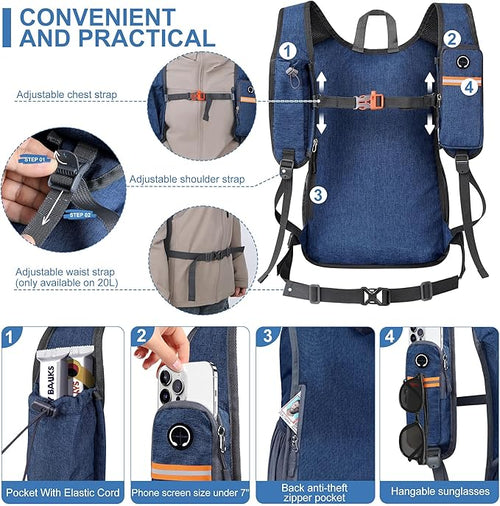 20L Small Hiking Backpack for Men Women Foldable Packable Back Pack Ultralight Hiking Daypack for Travel Camping Outdoor, Navy Blue