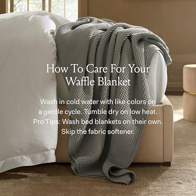 BOLL & BRANCH Waffle Bed Blanket - Full/Queen, Mineral - Luxury 100% Organic Cotton - Soft, Lightweight and Breathable - Textured Waffle Weave Design