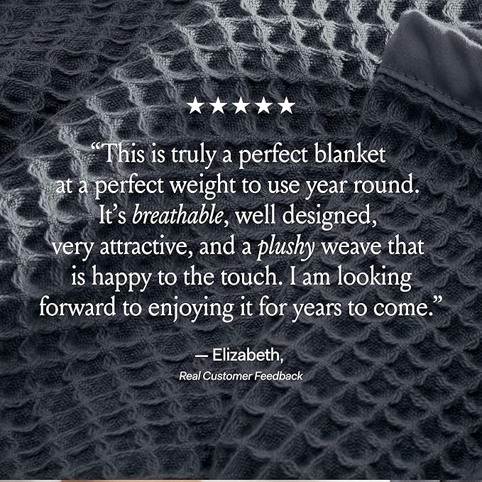 BOLL & BRANCH Waffle Bed Blanket - Full/Queen, Mineral - Luxury 100% Organic Cotton - Soft, Lightweight and Breathable - Textured Waffle Weave Design