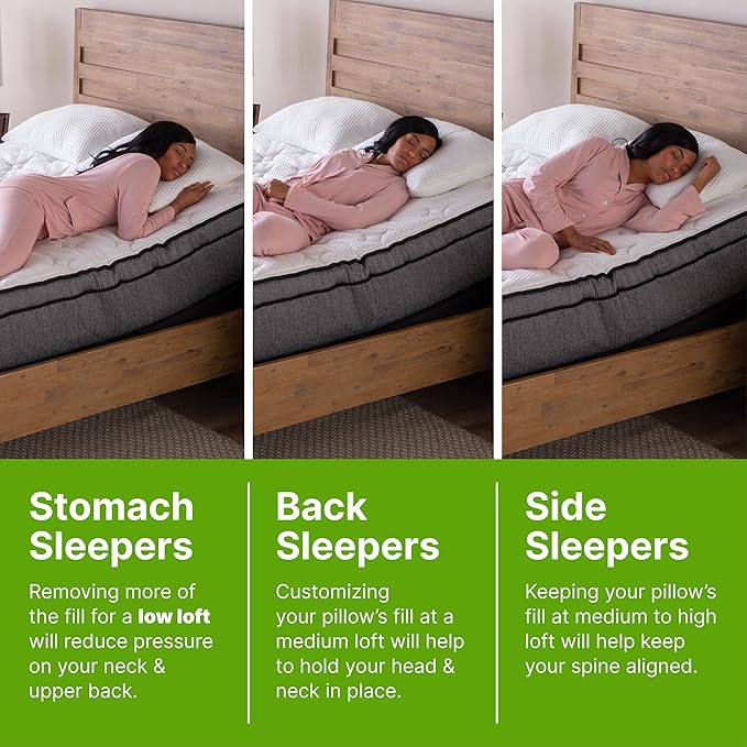 GhostBed Shredded Memory Foam Pillow with Adjustable Gel Memory Foam and Cooling Breathable Cover - Queen Size Shredded Memory Foam Pillows CertiPUR-US Certified 1-Pack