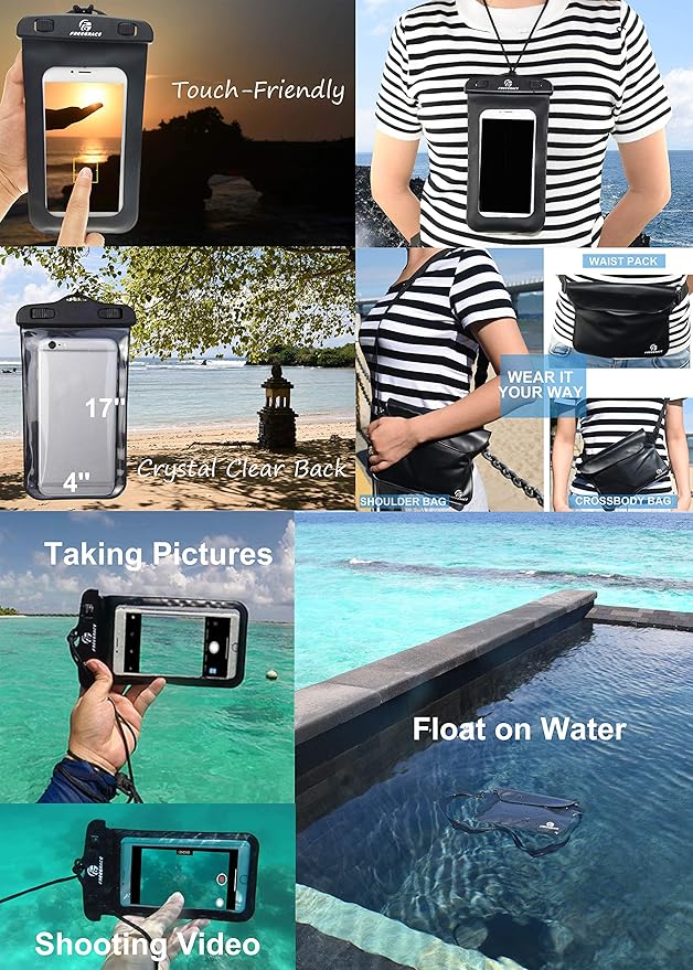 Freegrace Waterproof Dry Bags Set of 3 Dry Bag with 2 Zip Lock Seals & Detachable Shoulder Strap, Waist Pouch & Phone Case - Can Be Submerged Into Water (Navy Blue, 20L)