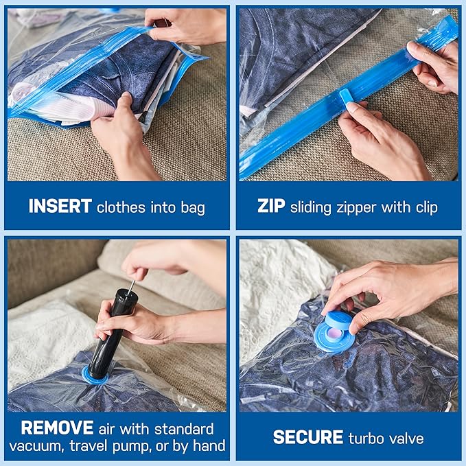 5 Pack Medium Vacuum Storage Bags for Comforters, Blankets & Clothes – Vacuum Sealed Compression Bags with Hand Pump – Space Saver Storage Bags for Bedding, Moving, Travel & Organization
