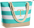 YOOLIFE Initial Canvas Waterproof Beach Tote Bag Zipper Personalized Gifts for Women Her Birthday Travel Beach Essential