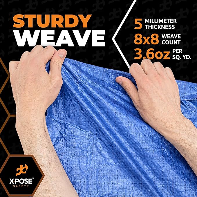 Better Blue Poly Tarp 8' x 15' - Multipurpose Protective Cover - Lightweight, Durable, Waterproof, Weather Proof - 5 Mil Thick Polyethylene - by Xpose Safety