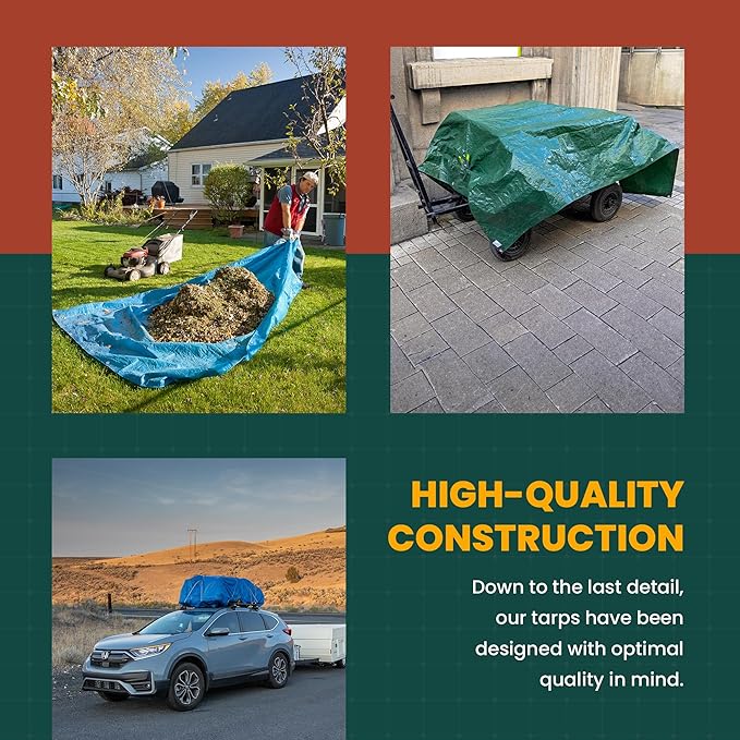 Large Waterproof Tarp - Heavy Duty 5 Mil Thick Poly Tarpaulin Ideal for Canopy Tents, Boats, RV or Pool Covers - Multipurpose Protective Tarps with Grommets for Indoor and Outdoor Use | 25' x 40'