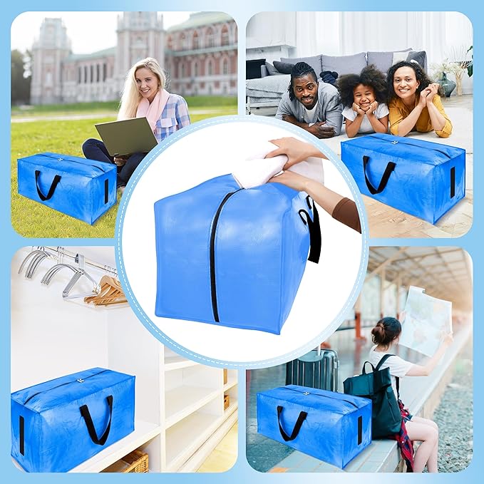 12 Pack Large Strong Moving Bags with Zippers & Carrying Handles - Water-Resistant - Heavy Duty Storage Tote for Space Saving, Fold Flat, Alternative to Moving Box (Multicolored)