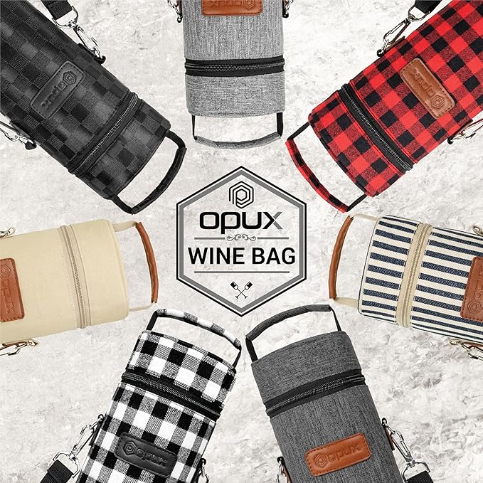 opux Wine Bag Single Bottle Carrier Tote, Insulated Wine Cooler Bag for Travel Picnic Beach with Shoulder Strap, Thermal One Bottle Holder Carrying Case Wine Gift for Women Men, Charcoal Gray