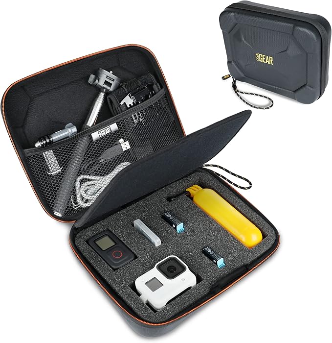 USA Gear Water Resistant EVA Foam Hard Case Compatible with Go Pro Hero13 / Hero12 Charger, Insta360 ONE RS Twin, Insta360 X4-8K & More - Lightweight, Customizable Interior, Mesh Pocket (Case Only)