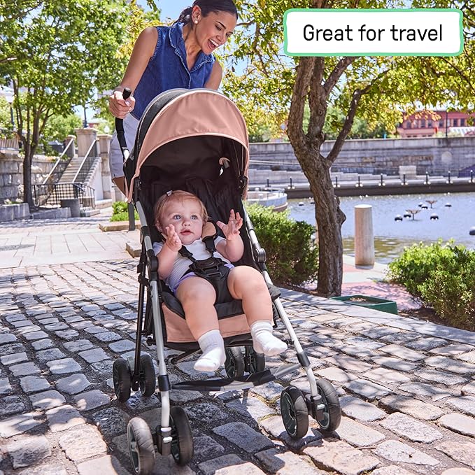 Ingenuity3D Mini Convenience Stroller – Lightweight Stroller, Compact Fold, Multi-Position Recline, Canopy with Pop Out Sun Visor and More – Umbrella Stroller for Travel, Dusty Rose Pink