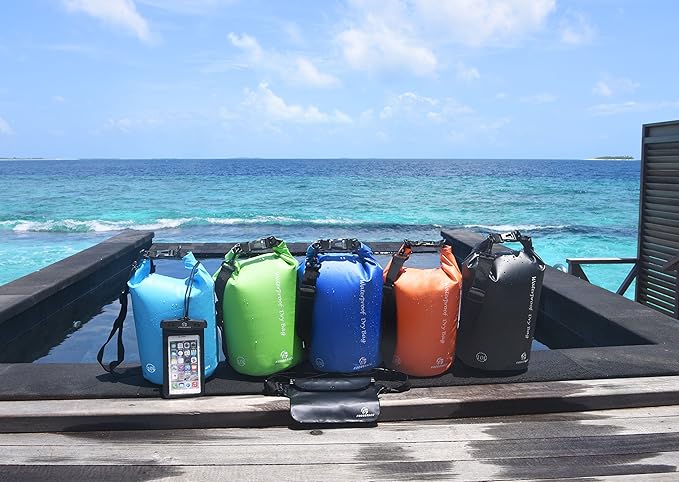 Freegrace Waterproof Dry Bags Set of 3 Dry Bag with 2 Zip Lock Seals & Detachable Shoulder Strap, Waist Pouch & Phone Case - Can Be Submerged Into Water (Black, 20L)