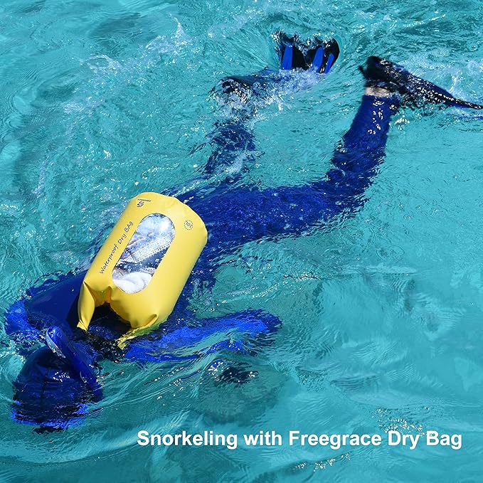 Freegrace Waterproof Dry Bags Set of 3 Dry Bag with 2 Zip Lock Seals & Detachable Shoulder Strap, Waist Pouch & Phone Case - Can Be Submerged Into Water - for Swimming (Sky Blue, 10L)