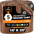 Multipurpose Protective Cover Brown Poly Tarp 16' x 20' - Durable, Water Resistant, Weather Resistant - 5 Mil Thick Polyethylene - by Xpose Safety