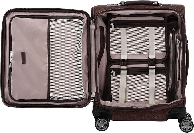 Travelpro Platinum Elite Softside Expandable Carry on Luggage, 8 Wheel Spinner Suitcase, USB Port, Men and Women, International, Bordeaux Red, Carry On 19-Inch
