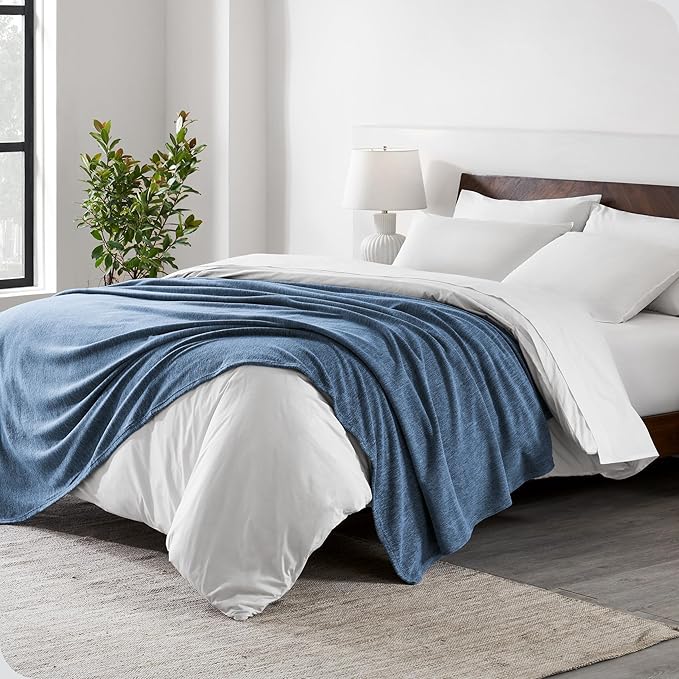 Bare Home Polar Fleece Blanket - Extra Long - Heathered Dark Blue - Warm & Cozy - Premium Fleece - Throw for Bed, Camping and Travel - Lightweight (Twin/Twin XL, Heathered Dark Blue)