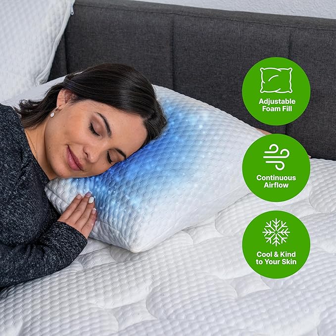 GhostBed Shredded Memory Foam Pillow with Adjustable Gel Memory Foam and Cooling Breathable Cover - Standard Size Shredded Memory Foam Pillows CertiPUR-US Certified 1-Pack