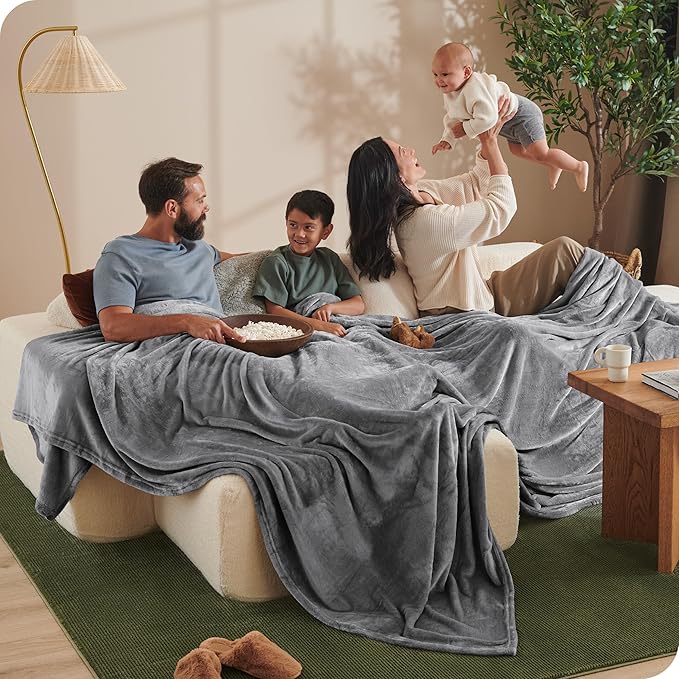 Bare Home Fleece Blanket - Giant Size - Ultra-Soft Lightweight for Bed, Sofa, and Couch - Luxury Microplush - Cozy Warm Blanket (Giant, Grey)