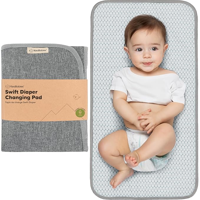 KeaBabies Portable Diaper Changing Pad, Easy Wipe Clean - Foldable Waterproof Baby Changing Mat for Diaper Bag, Compact, Lightweight,25x13 Baby Changer Travel Essential,Machine Washable(Classic Gray)