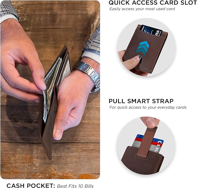 SERMAN BRANDS RFID Blocking Slim Bifold Genuine Leather Thin Minimalist Front Pocket Wallets for Men Billfold Wallet Men Gift