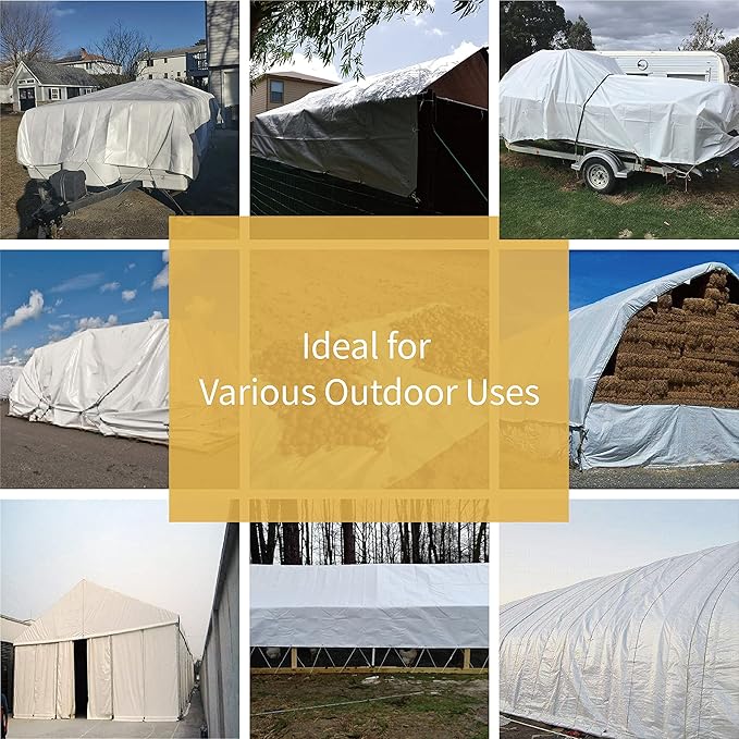 GUARD SHIELD Tarp White 9x12 Feet Multi Purpose Waterproof Poly Tarp Cover 5mil